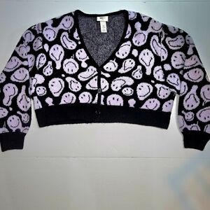 Wild Fable Black and Purple Smiley Cardigan